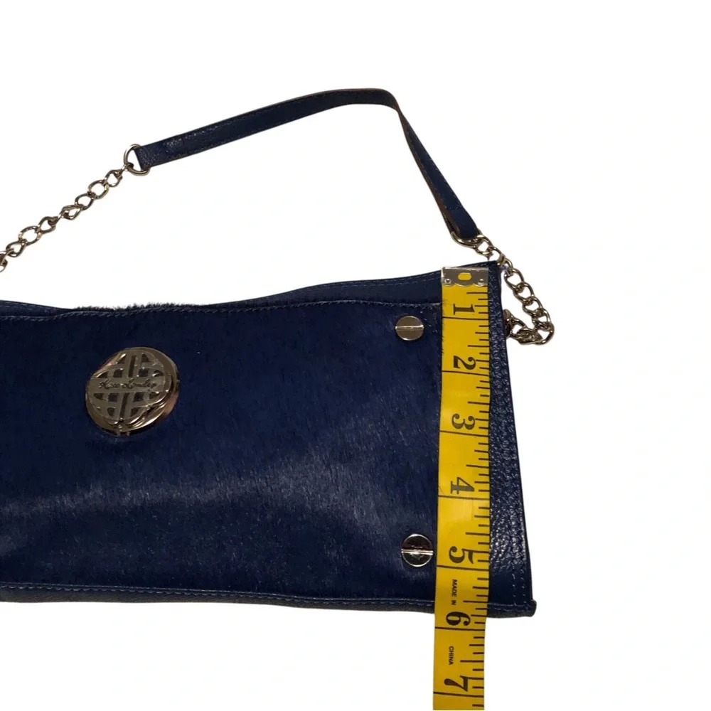 KATE LANDRY Royal Blue Genuine Leather‎ & Suede w/ Silver Hardware Handbag Purse - Picture 11 of 12
